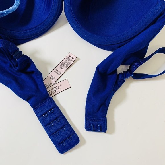 Victorias Secret Body By Victoria Blue Lined Demi Bra Sz 34B Velour Trim Glitter - Picture 6 of 11